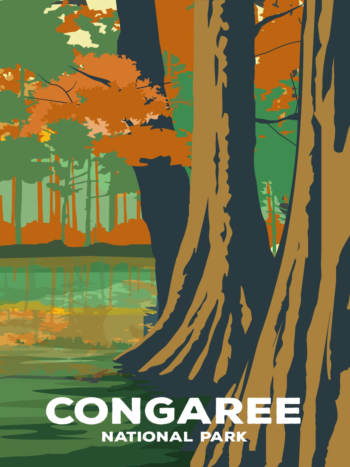 Congaree National Park Poster by ParksPosters, minimalist hand-drawn art