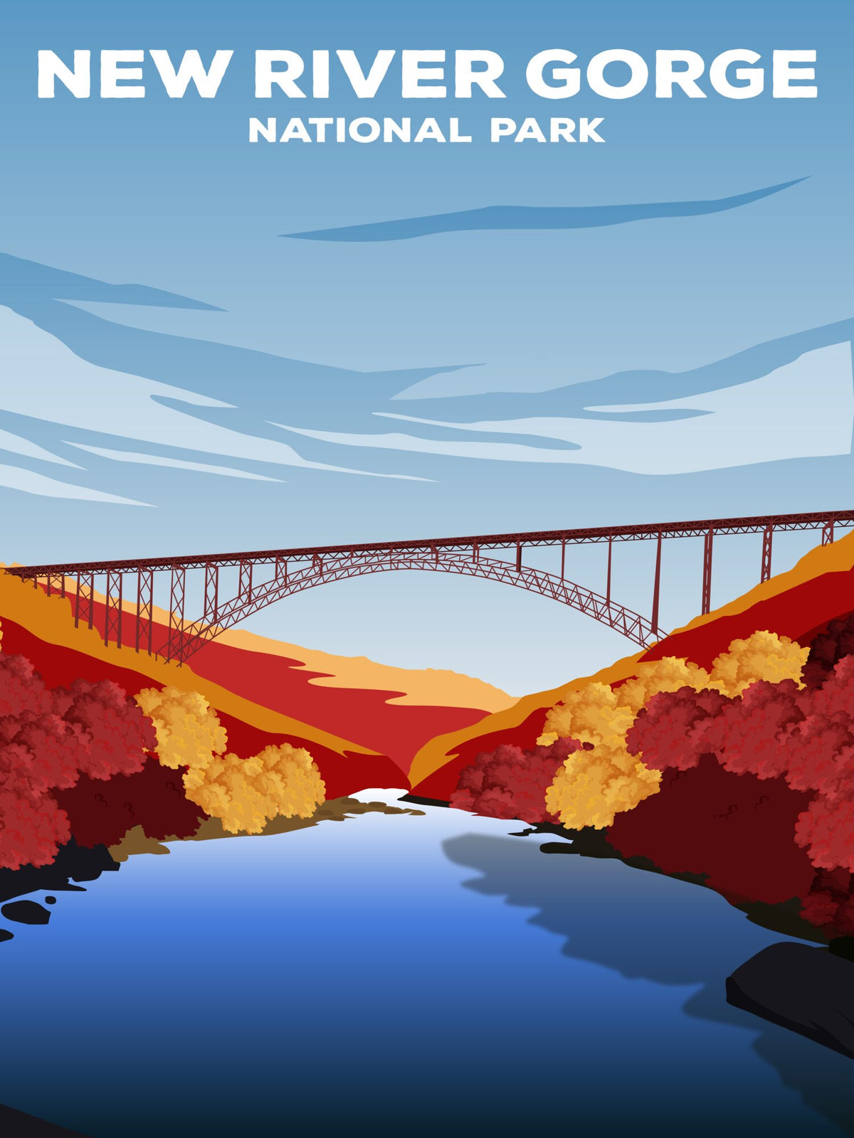 New River Gorge National Park Poster by ParksPosters, minimalist hand-drawn art