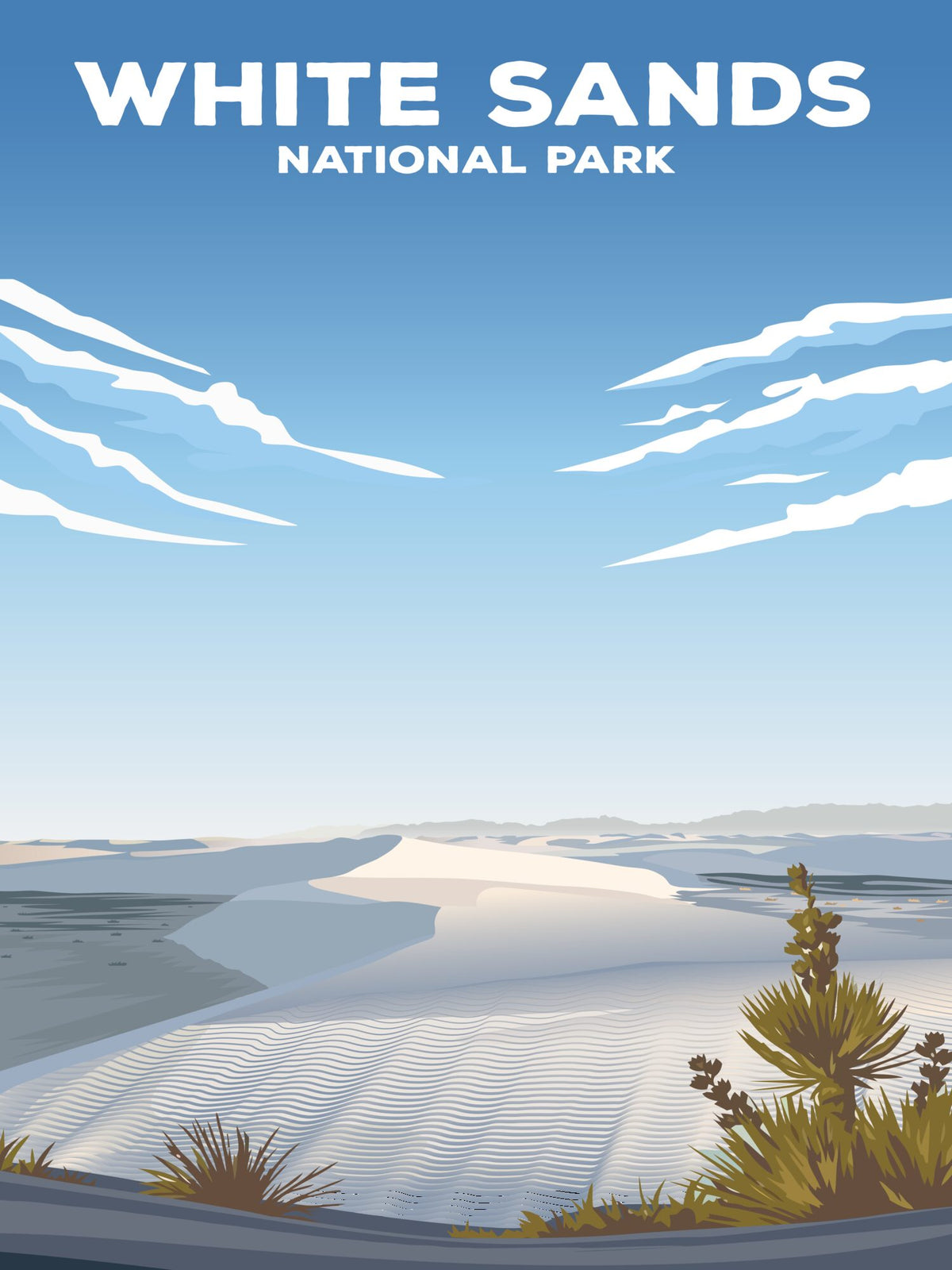 White Sands National Park Poster by ParksPosters, minimalist hand-drawn art