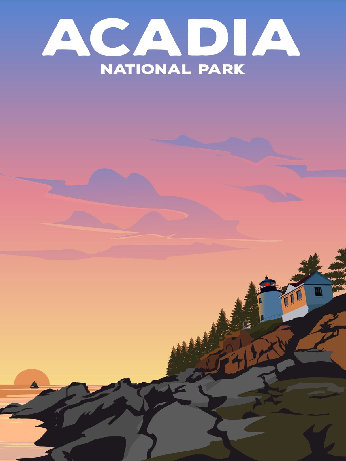 Acadia National Park Poster by ParksPosters, minimalist hand-drawn art