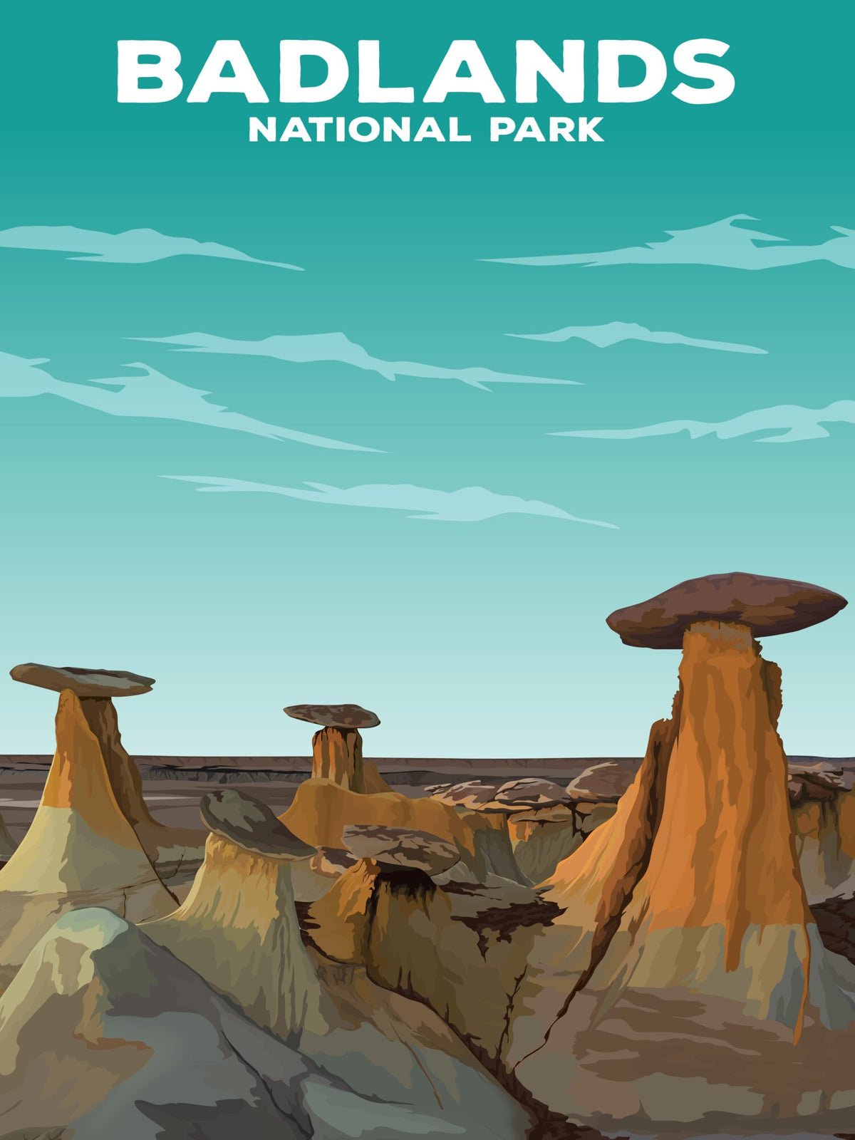 Badlands National Park Poster by ParksPosters, minimalist hand-drawn art