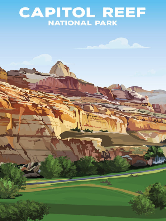 Capitol Reef National Park Poster by ParksPosters, minimalist hand-drawn art