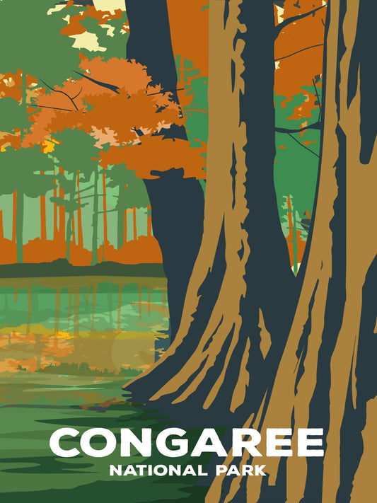 Congaree National Park Poster by ParksPosters, minimalist hand-drawn art