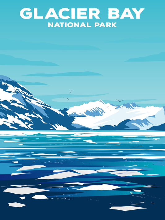 Glacier Bay National Park Poster by ParksPosters, minimalist hand-drawn art