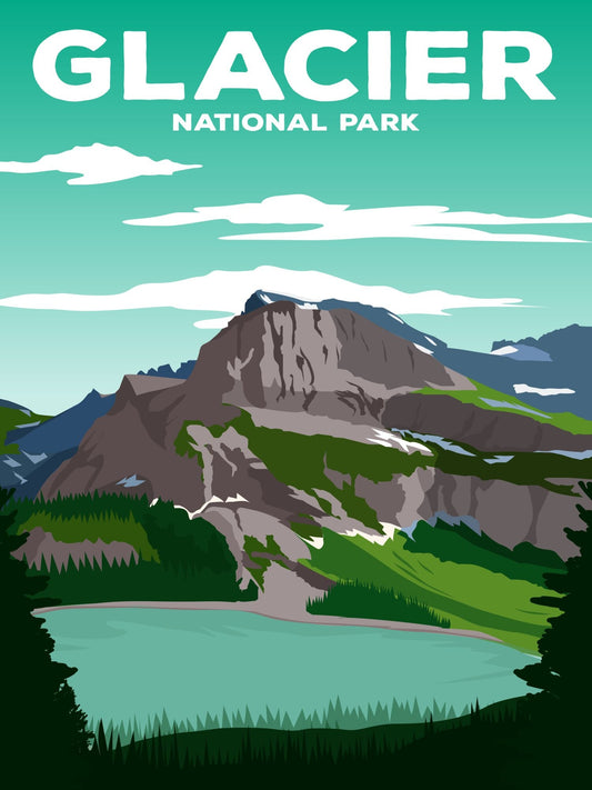 Glacier National Park Poster by ParksPosters, minimalist hand-drawn art