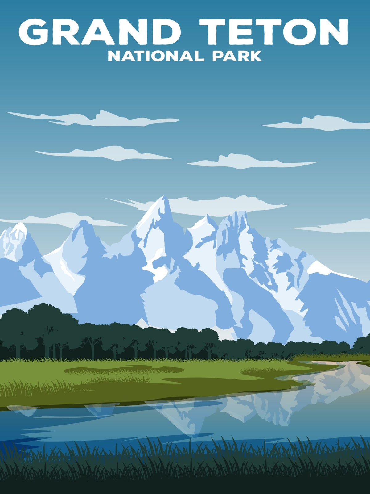 Grand Teton National Park Poster by ParksPosters, minimalist hand-drawn art