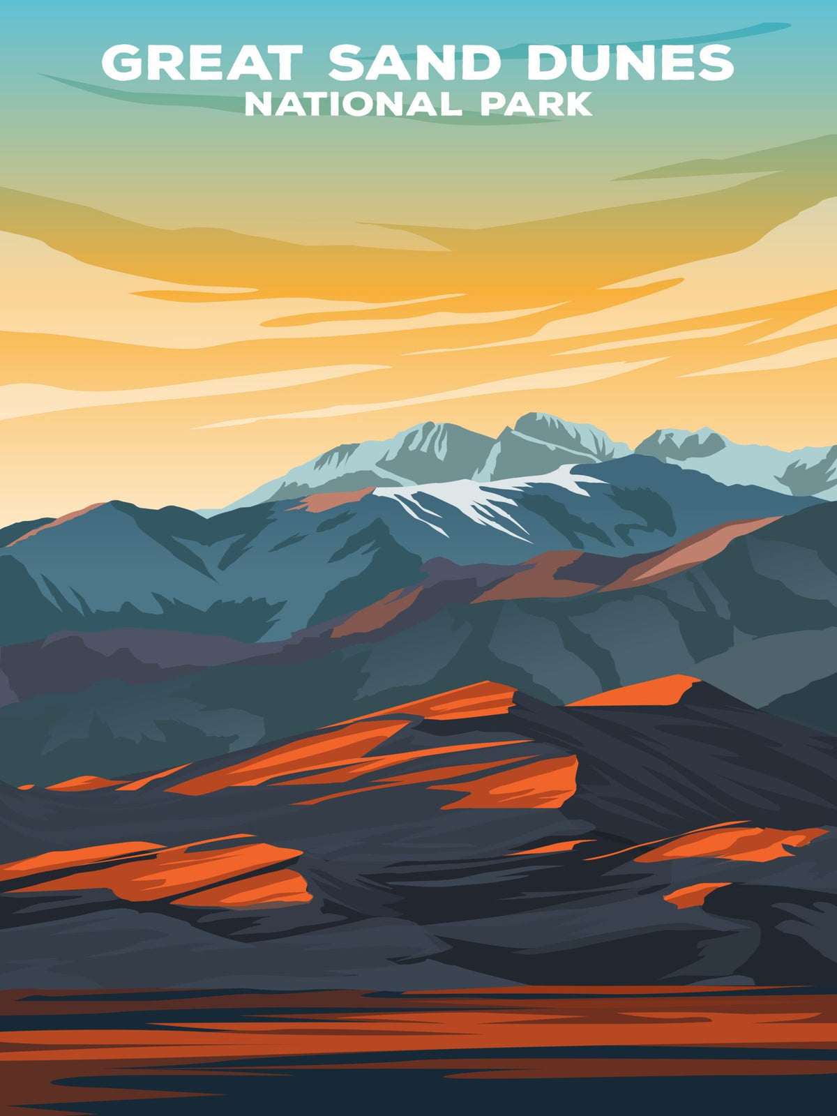 Great Sand Dunes National Park Poster by ParksPosters, minimalist hand-drawn art