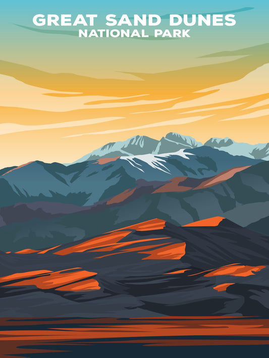 Great Sand Dunes National Park Poster by ParksPosters, minimalist hand-drawn art