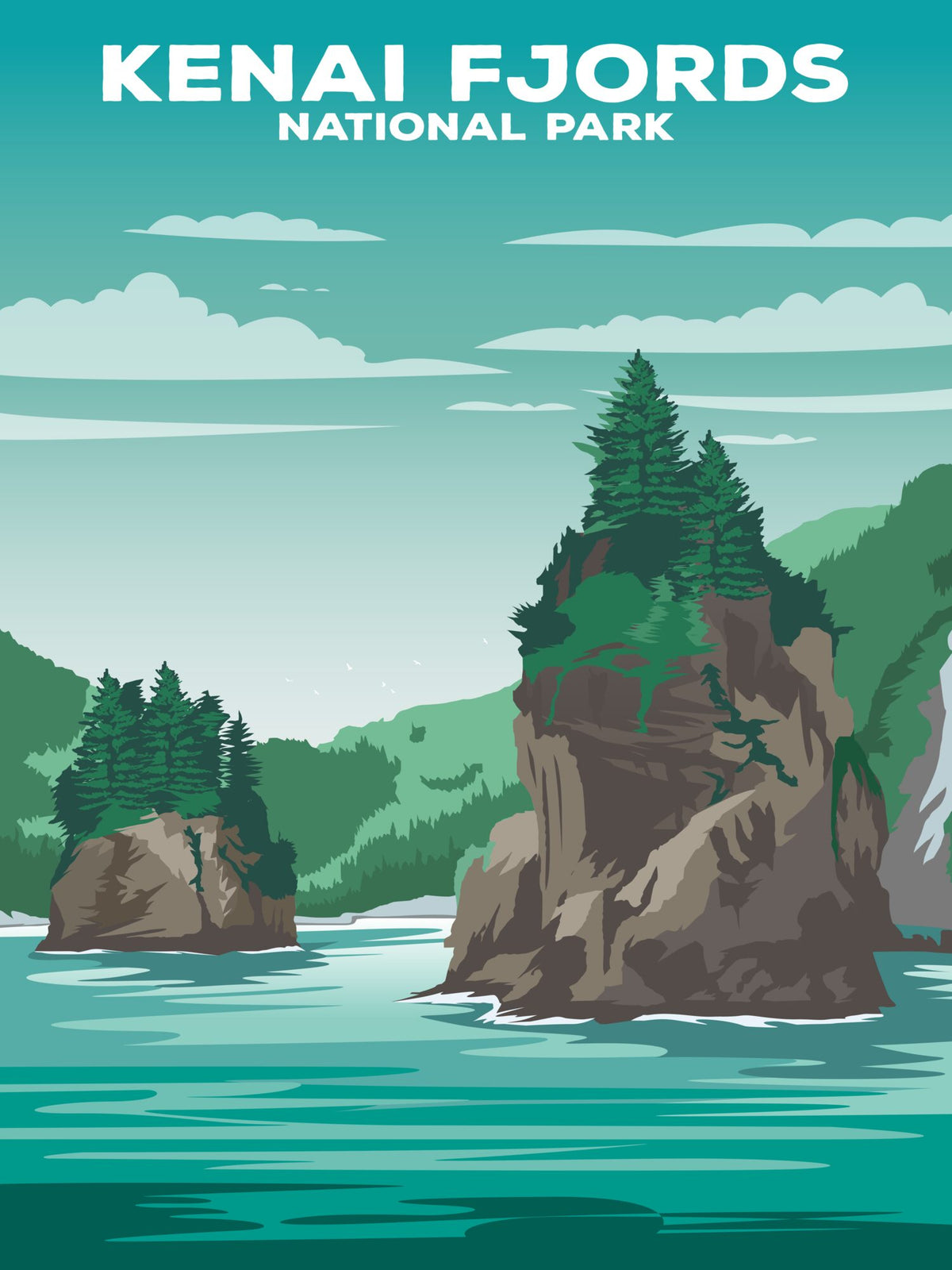 Kenai Fjords National Park Poster by ParksPosters, minimalist hand-drawn art