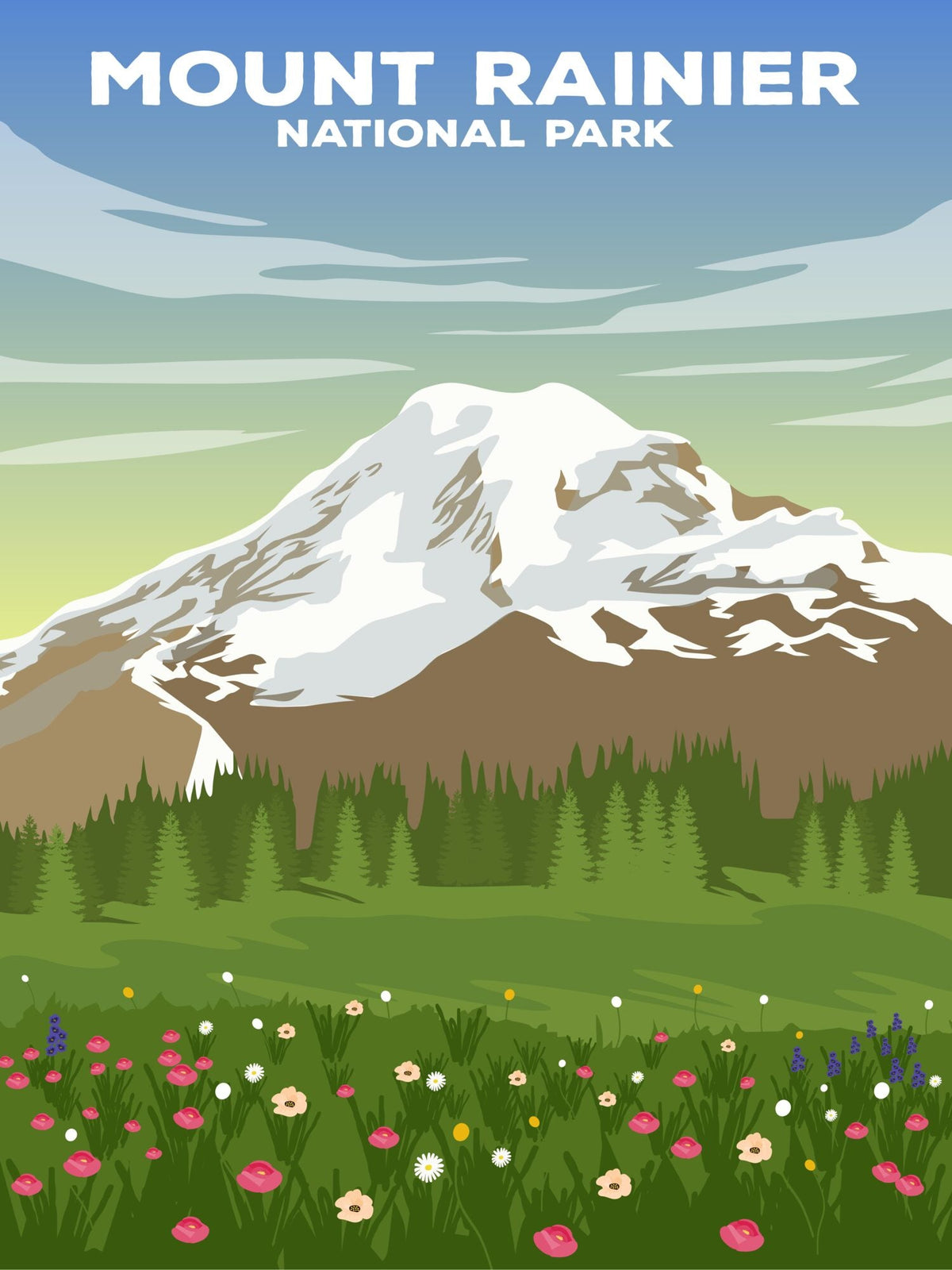 Mount Rainier National Park Poster by ParksPosters, minimalist hand-drawn art