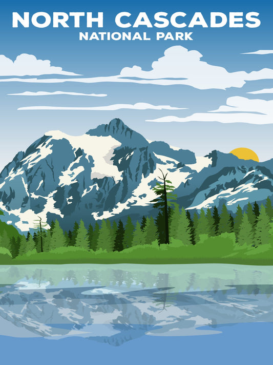 North Cascades National Park Poster by ParksPosters, minimalist hand-drawn art