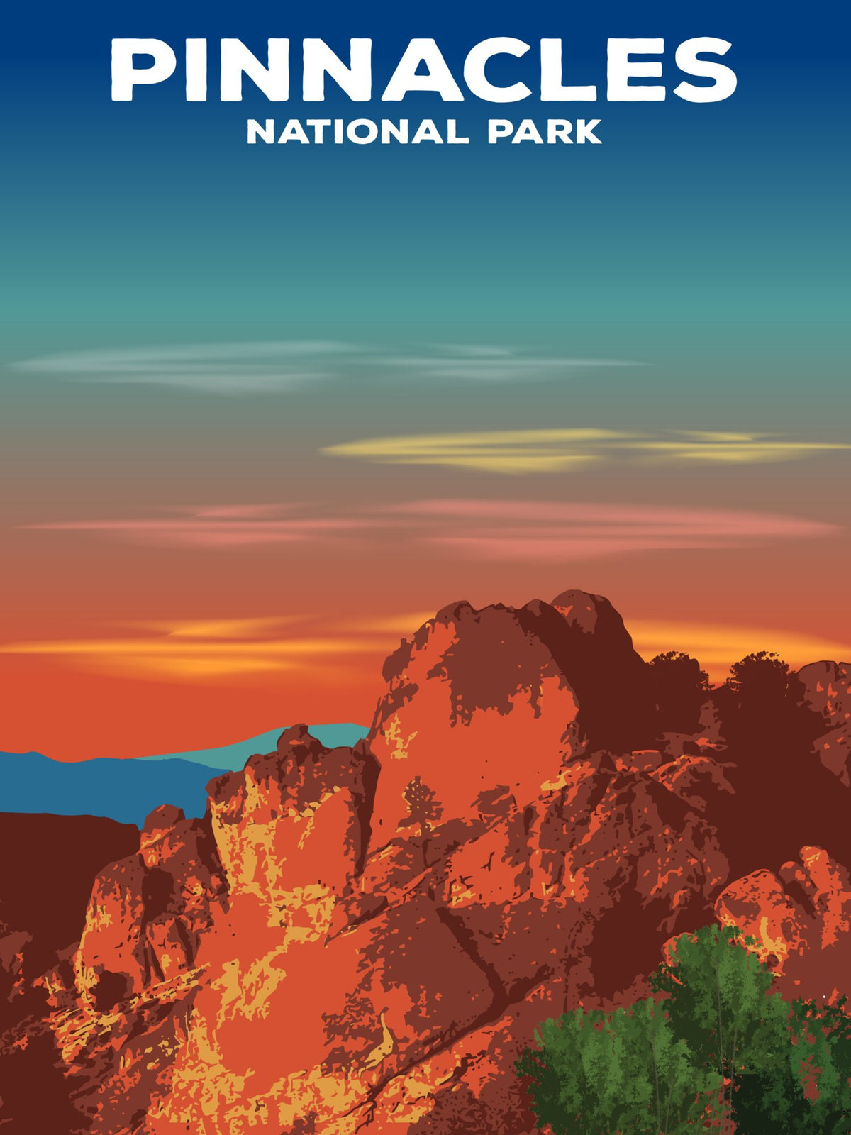 Pinnacles National Park Poster by ParksPosters, minimalist hand-drawn art
