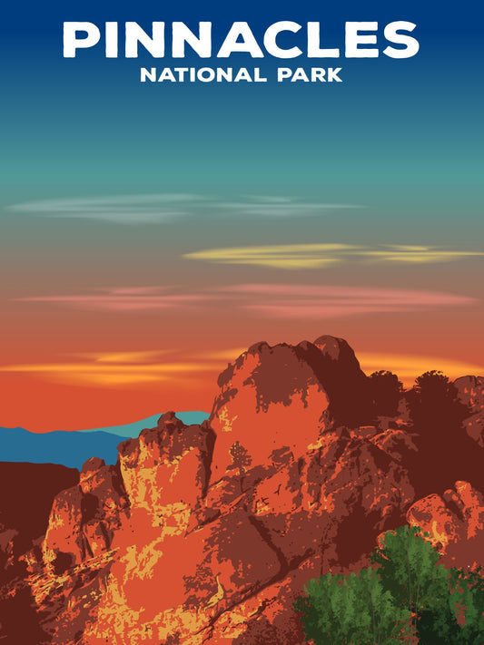 Pinnacles National Park Poster by ParksPosters, minimalist hand-drawn art