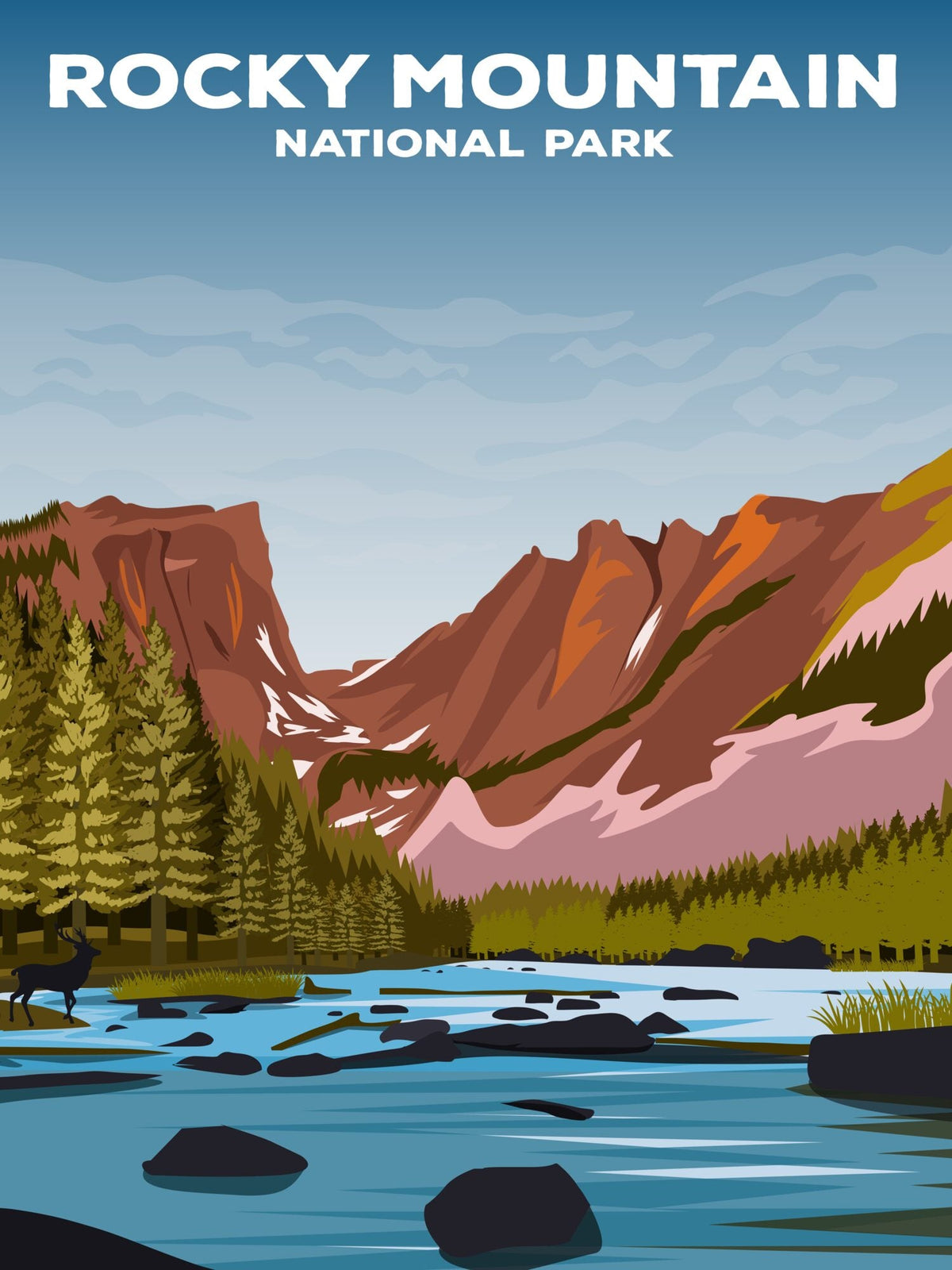 Rocky Mountain National Park Poster by ParksPosters, minimalist hand-drawn art