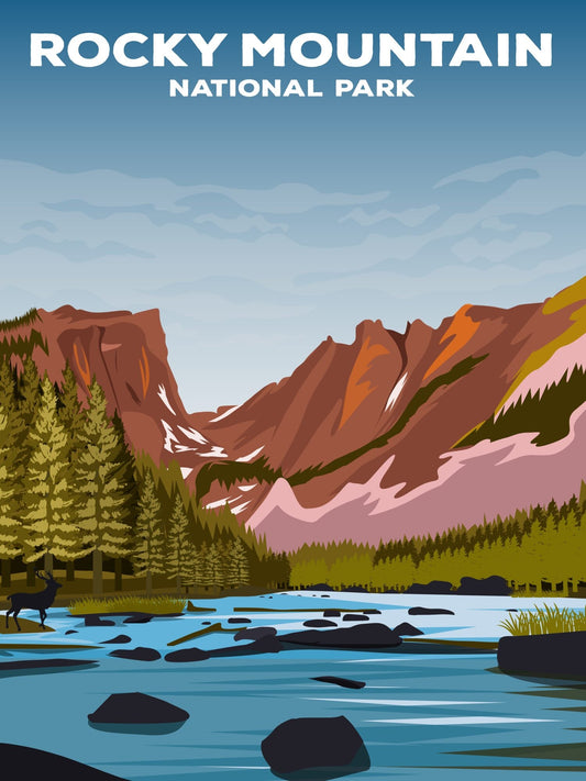 Rocky Mountain National Park Poster by ParksPosters, minimalist hand-drawn art