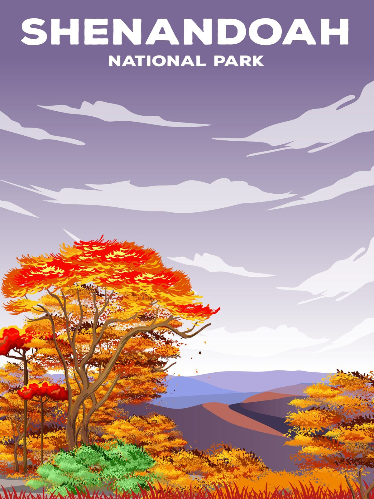 Shenandoah National Park Poster by ParksPosters, minimalist hand-drawn art