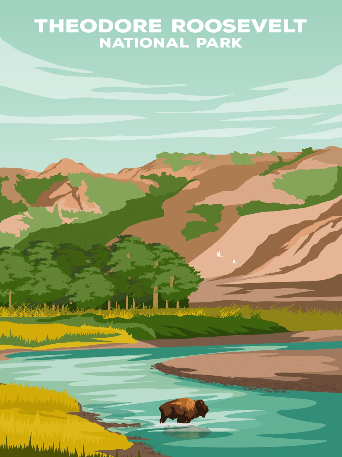 Theodore Roosevelt National Park Poster by ParksPosters, minimalist hand-drawn art