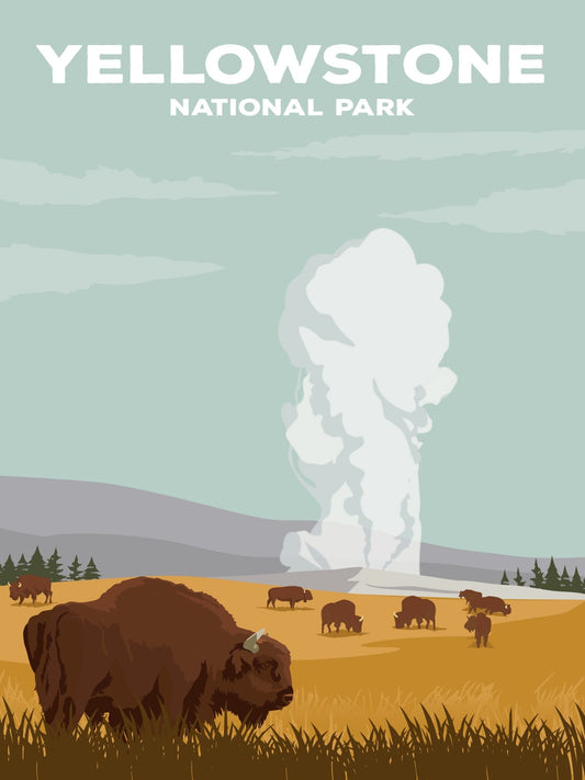Yellowstone National Park Poster by ParksPosters, minimalist hand-drawn art