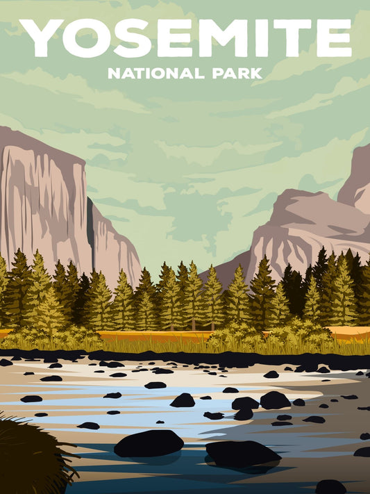 Yosemite National Park Poster by ParksPosters, minimalist hand-drawn art