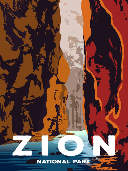 Zion National Park Poster by ParksPosters, minimalist hand-drawn art